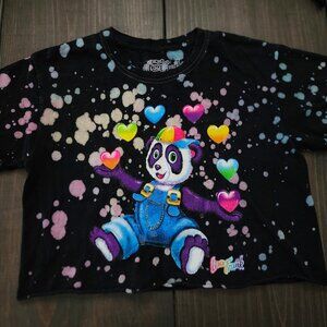 Lisa Frank graphic tee Panda Bleach Paint Splatter black Crop T-Shirt Top Small
